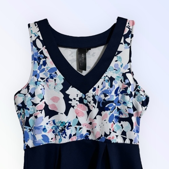 Trixxi Sleeveless V-Neck Summer Mini Dress | Navy Teal Pink | Women’s Large Flar - Picture 4 of 4